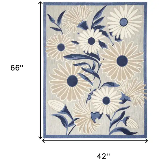 Blue And Grey Floral Stain Resistant Non Skid Area Rug Photo 6