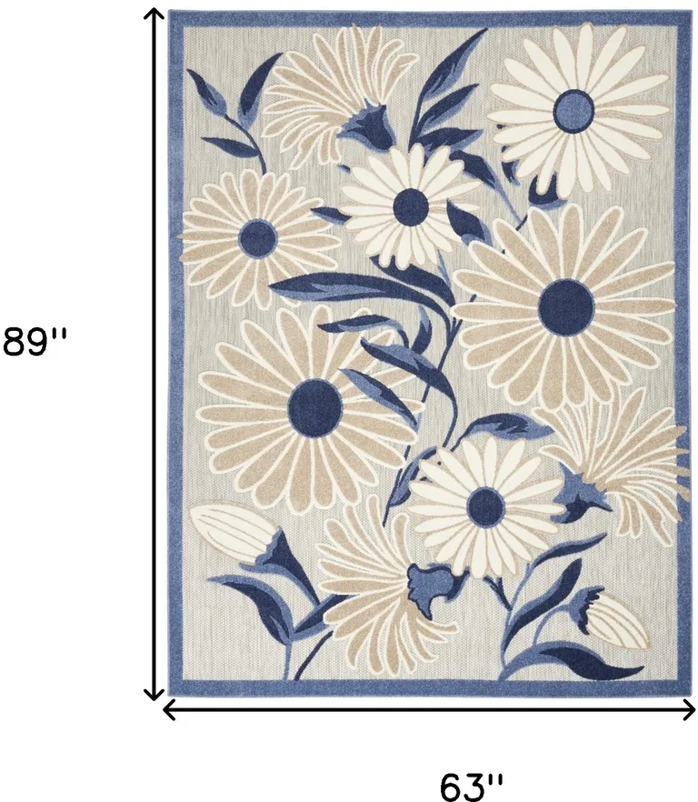 Blue And Grey Floral Stain Resistant Non Skid Area Rug Photo 5