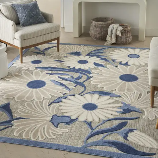 Blue and Gray Floral Non Skid Indoor Outdoor Area Rug Photo 8