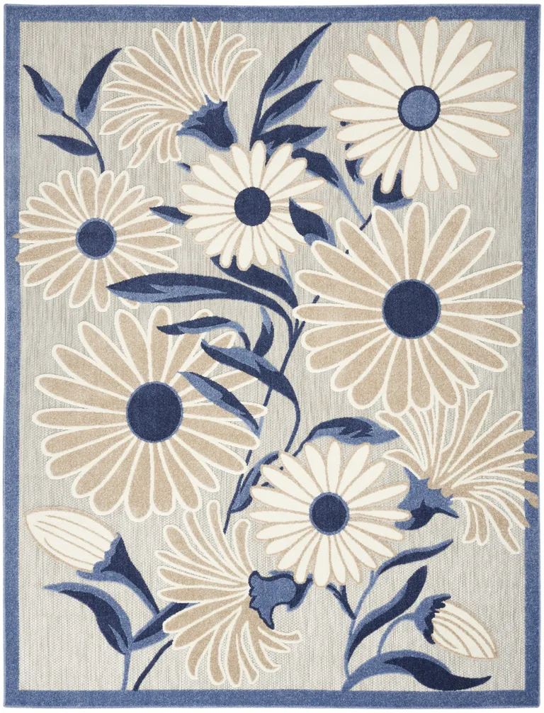 Blue And Grey Floral Stain Resistant Non Skid Area Rug Photo 2