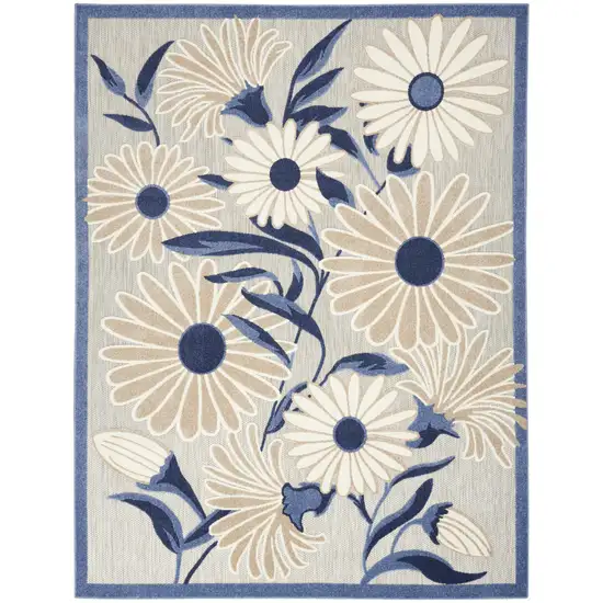 Blue And Grey Floral Stain Resistant Non Skid Area Rug Photo 2