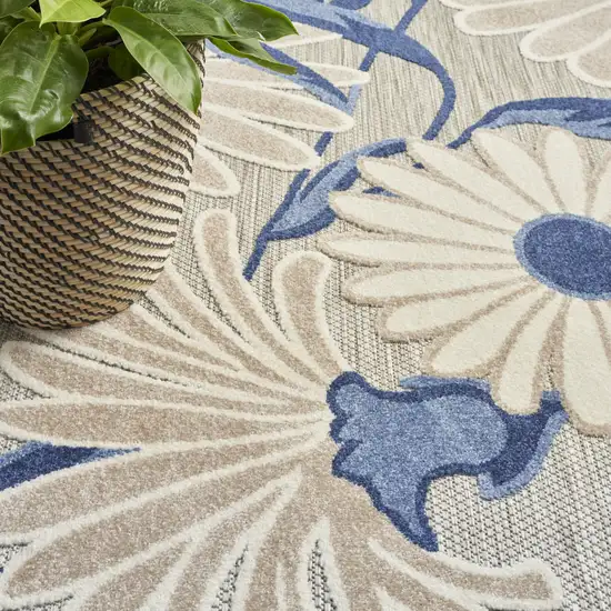 Blue and Gray Floral Non Skid Indoor Outdoor Area Rug Photo 8