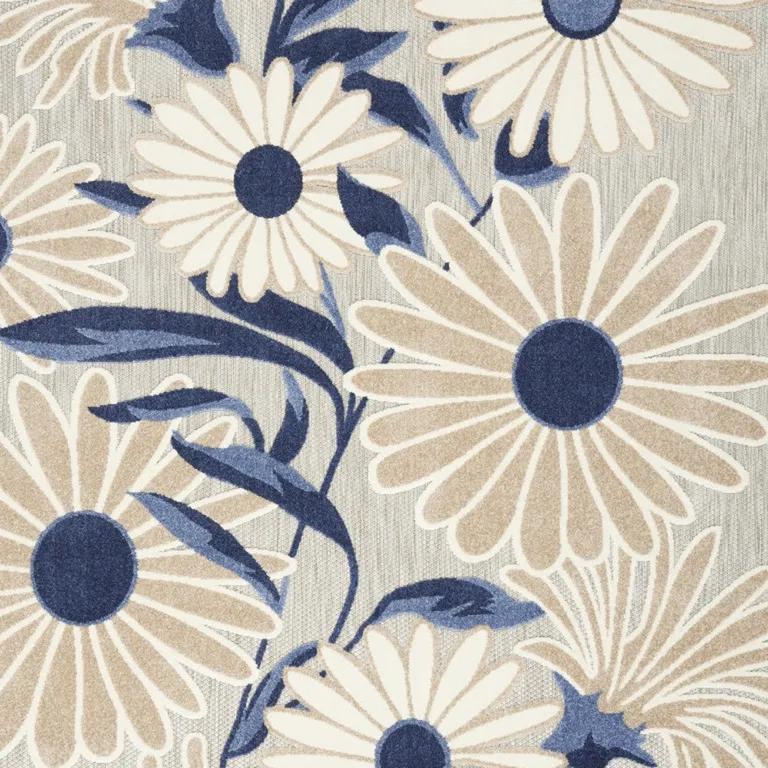 Blue And Grey Floral Stain Resistant Non Skid Area Rug Photo 4