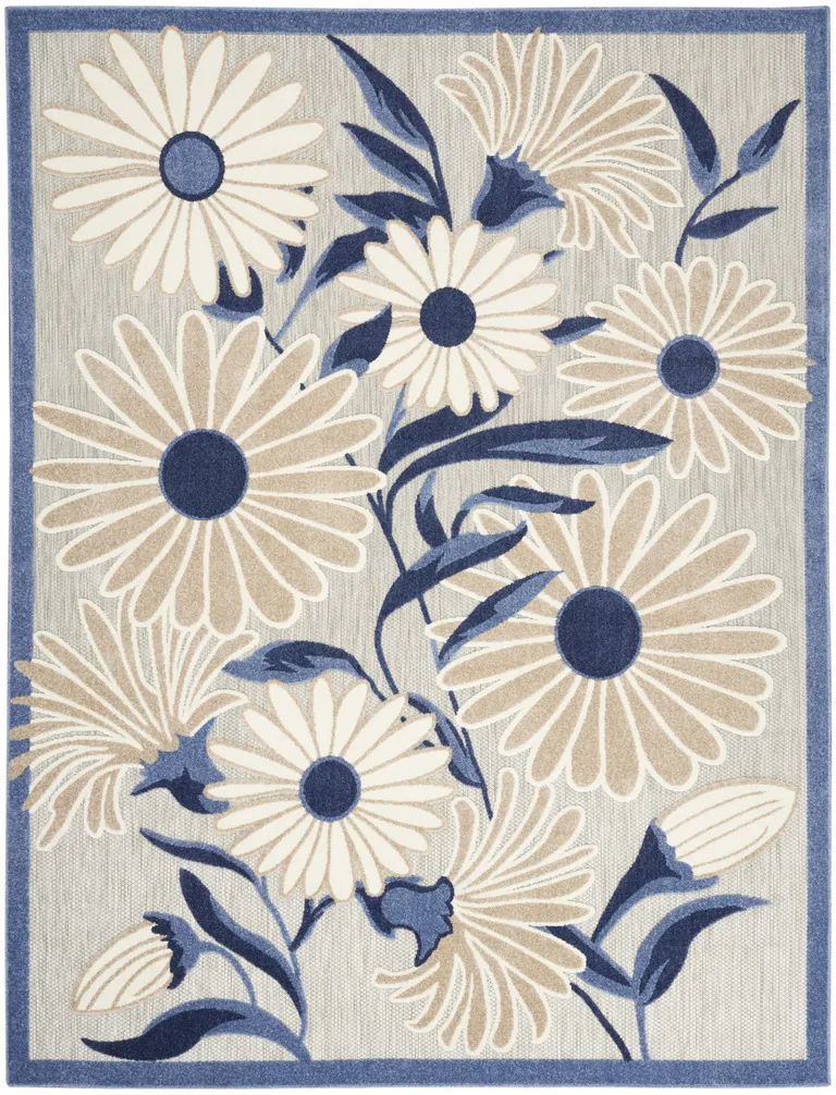 Blue And Grey Floral Stain Resistant Non Skid Area Rug Photo 1