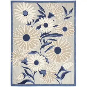 Photo of Blue And Grey Floral Stain Resistant Non Skid Area Rug