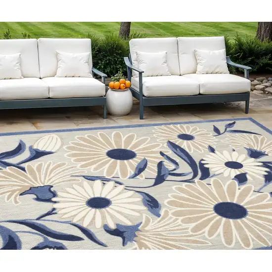 Blue and Gray Floral Non Skid Indoor Outdoor Area Rug Photo 1