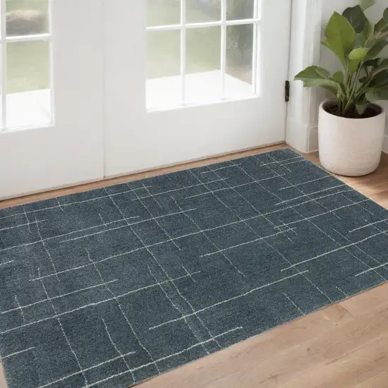 Blue and Gray Geometric Power Loom Area Rug Photo 1