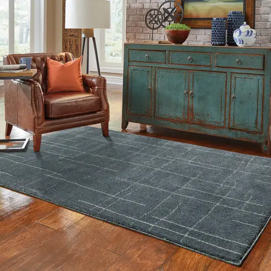 Blue And Grey Geometric Power Loom Stain Resistant Area Rug Photo 9