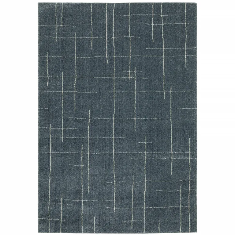 Blue And Grey Geometric Power Loom Stain Resistant Area Rug Photo 1