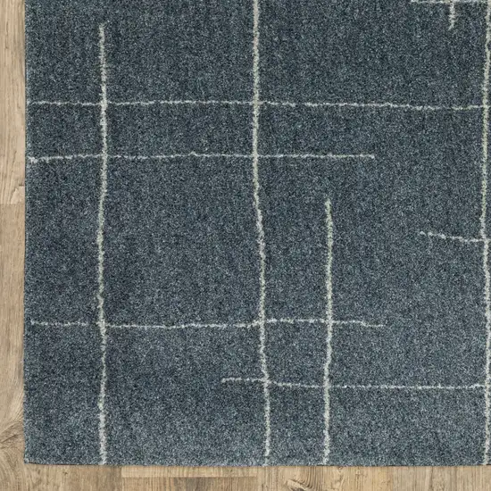 Blue And Grey Geometric Power Loom Stain Resistant Runner Rug Photo 7