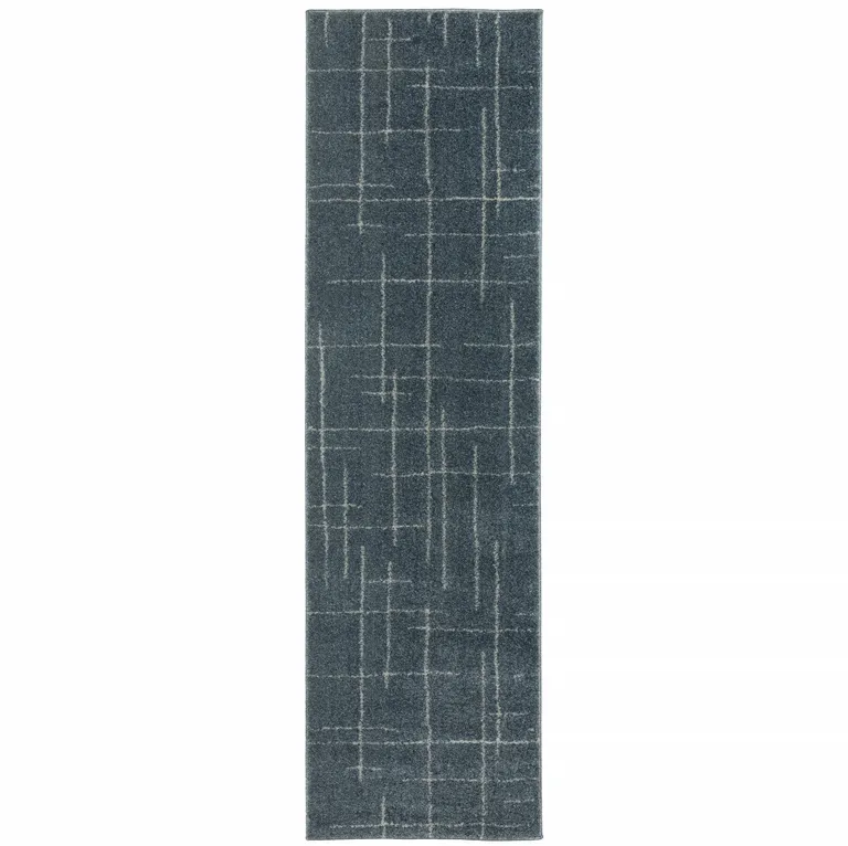 Blue And Grey Geometric Power Loom Stain Resistant Runner Rug Photo 1