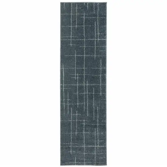 Blue And Grey Geometric Power Loom Stain Resistant Runner Rug Photo 1