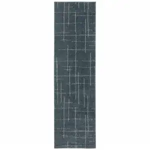 Photo of Blue And Grey Geometric Power Loom Stain Resistant Runner Rug