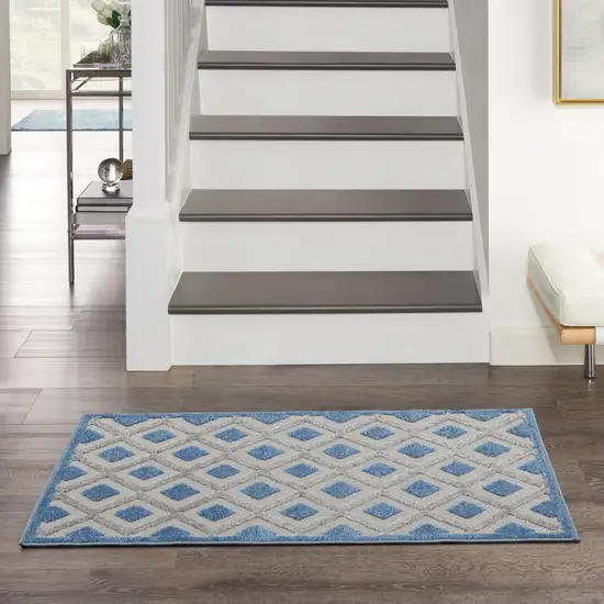 Blue And Grey Gingham Non Skid Indoor Outdoor Area Rug Photo 8