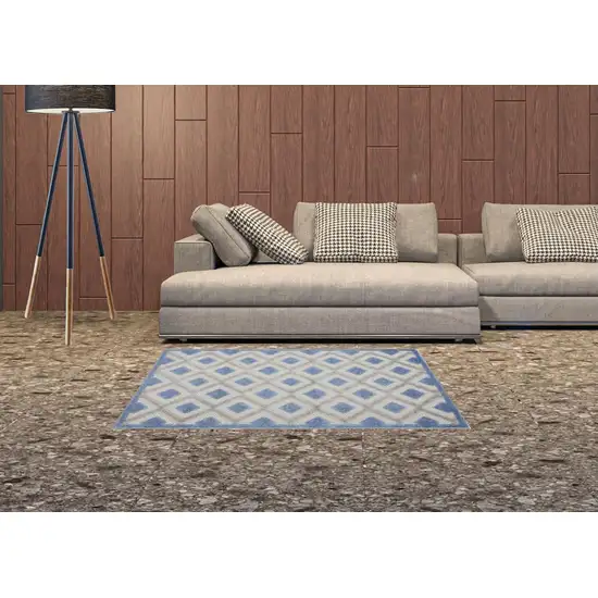 Blue And Grey Gingham Non Skid Indoor Outdoor Area Rug Photo 2