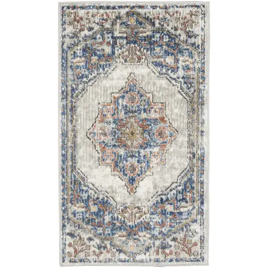 Blue And Grey Oriental Power Loom Non Skid Area Rug Photo 1