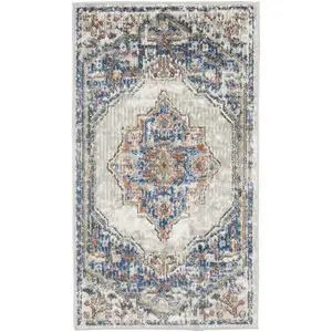 Photo of Blue And Grey Oriental Power Loom Non Skid Area Rug