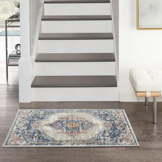 Blue And Grey Oriental Power Loom Non Skid Area Rug Photo 9