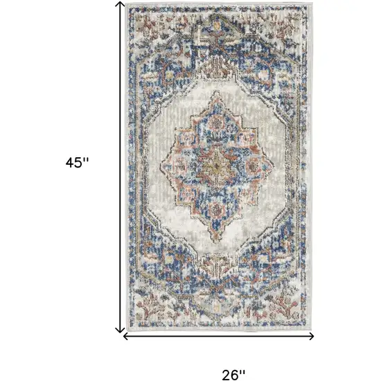 Blue And Grey Oriental Power Loom Non Skid Area Rug Photo 5