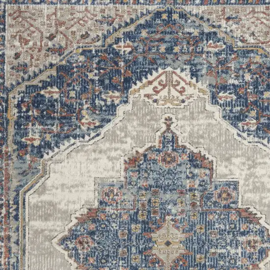 Blue And Grey Oriental Power Loom Non Skid Area Rug Photo 3