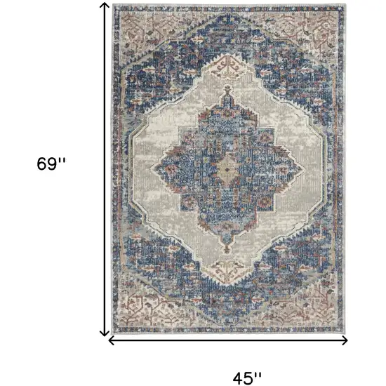 Blue And Grey Oriental Power Loom Non Skid Area Rug Photo 5