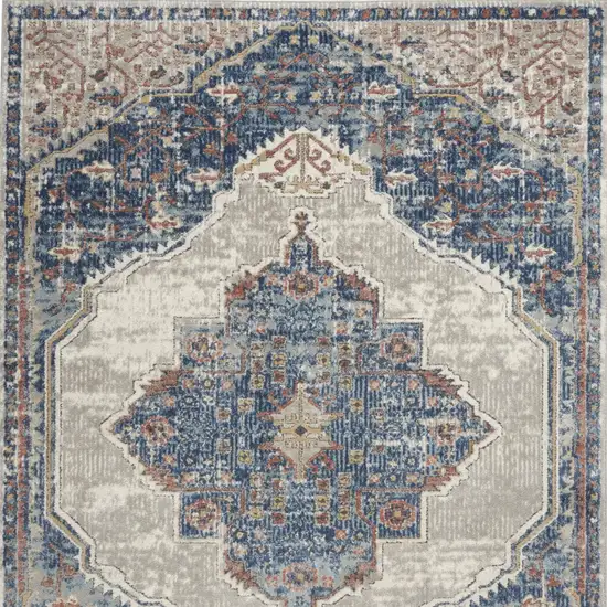 Blue And Grey Oriental Power Loom Non Skid Area Rug Photo 4