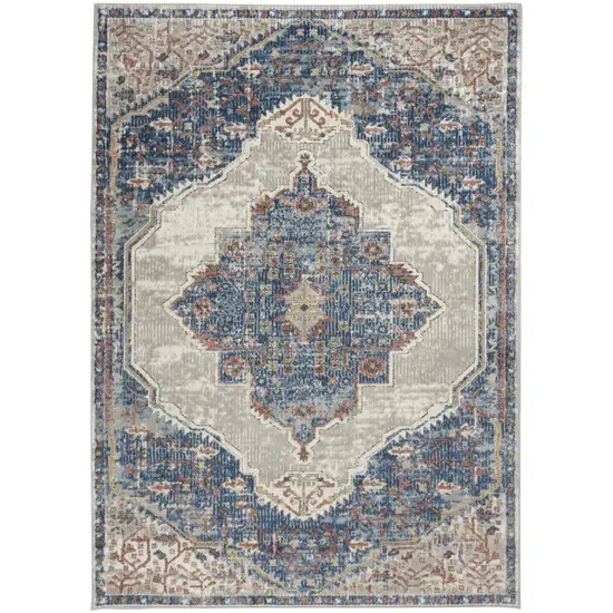 Blue And Grey Oriental Power Loom Non Skid Area Rug Photo 1