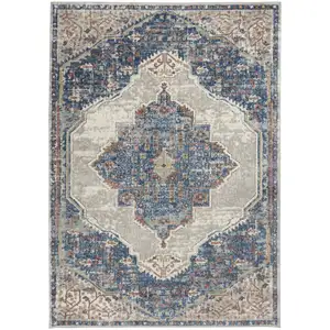 Photo of Blue And Grey Oriental Power Loom Non Skid Area Rug