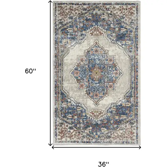 Blue And Grey Oriental Power Loom Non Skid Area Rug Photo 5