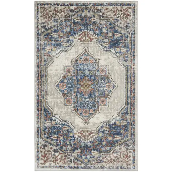 Blue And Grey Oriental Power Loom Non Skid Area Rug Photo 1