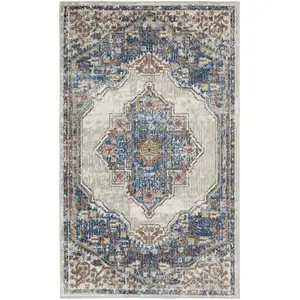 Photo of Blue And Grey Oriental Power Loom Non Skid Area Rug