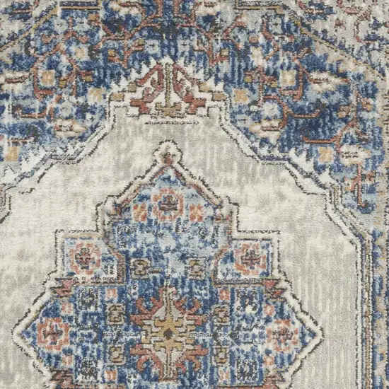 Blue And Grey Oriental Power Loom Non Skid Area Rug Photo 3