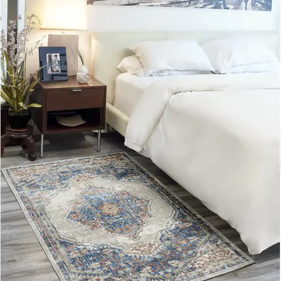 Blue And Grey Oriental Power Loom Non Skid Area Rug Photo 9