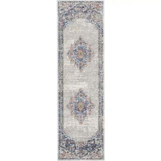 Blue And Grey Oriental Power Loom Non Skid Runner Rug Photo 4