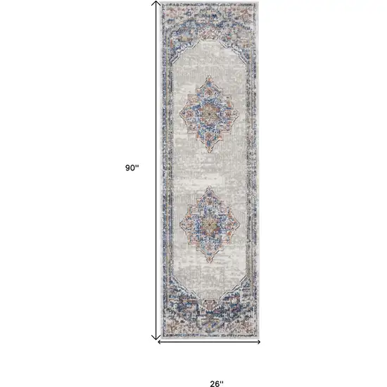 Blue And Grey Oriental Power Loom Non Skid Runner Rug Photo 5