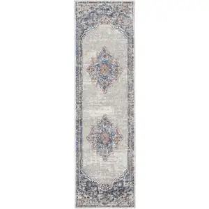 Photo of Blue And Grey Oriental Power Loom Non Skid Runner Rug