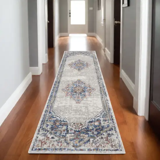 Blue And Grey Oriental Power Loom Non Skid Runner Rug Photo 1