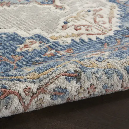 Blue And Grey Oriental Power Loom Non Skid Runner Rug Photo 9