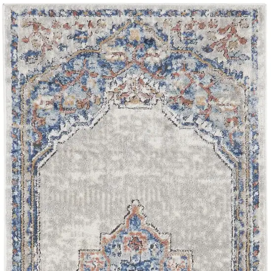 Blue And Grey Oriental Power Loom Non Skid Runner Rug Photo 4