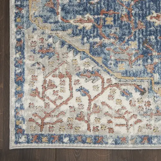 Blue And Grey Oriental Power Loom Non Skid Runner Rug Photo 5