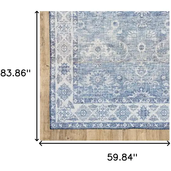 Blue And Grey Oriental Power Loom Stain Resistant Area Rug Photo 10