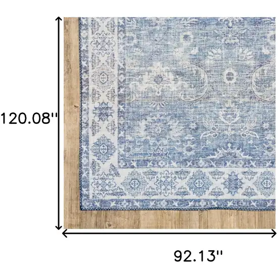 Blue And Grey Oriental Power Loom Stain Resistant Area Rug Photo 10