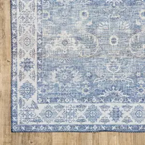 Photo of Blue And Grey Oriental Power Loom Stain Resistant Area Rug