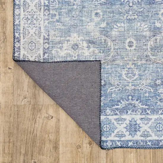 Blue And Grey Oriental Power Loom Stain Resistant Area Rug Photo 6