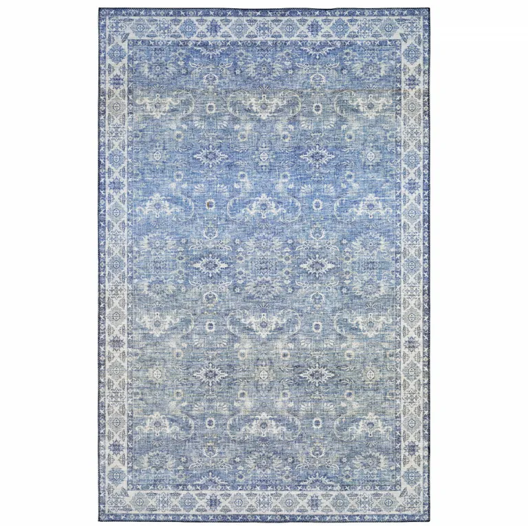 Blue And Grey Oriental Power Loom Stain Resistant Area Rug Photo 2