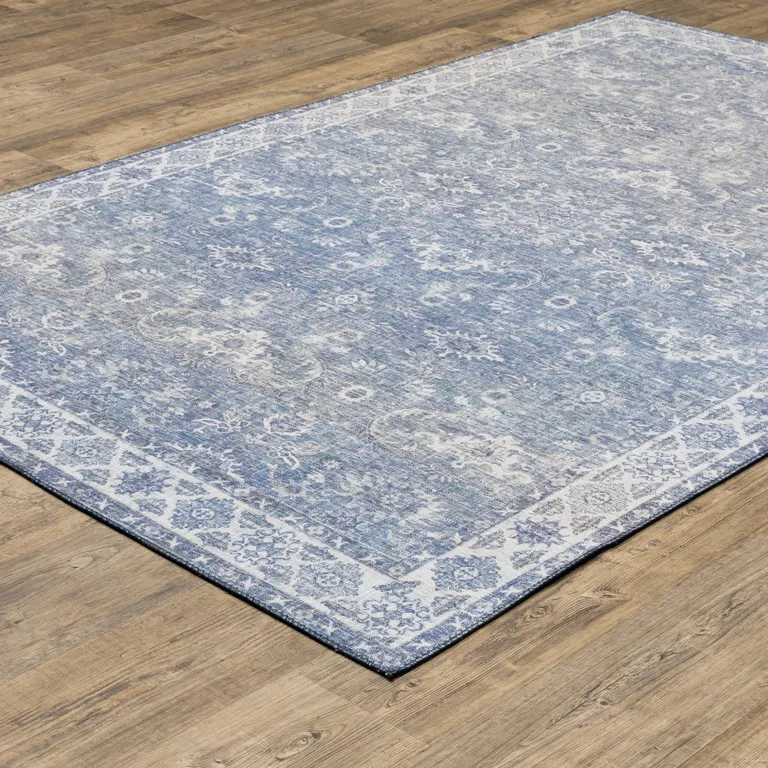 Blue And Grey Oriental Power Loom Stain Resistant Area Rug Photo 5