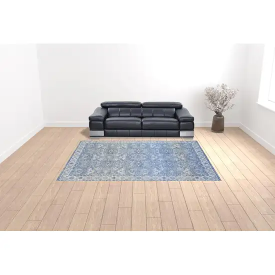 Blue And Grey Oriental Power Loom Stain Resistant Area Rug Photo 3