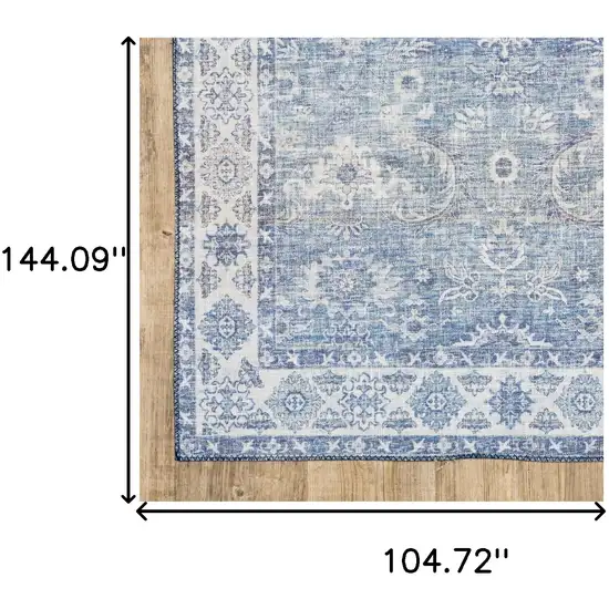 Blue And Grey Oriental Power Loom Stain Resistant Area Rug Photo 10