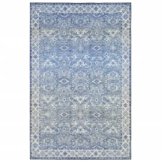 Blue And Grey Oriental Power Loom Stain Resistant Area Rug Photo 2