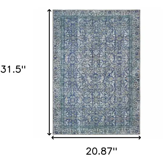 Blue And Grey Oriental Power Loom Stain Resistant Area Rug Photo 5